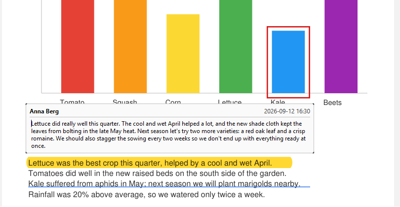 Read-only comment card showing the full text of a highlight&rsquo;s comment
