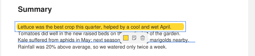 A selected highlight in Edit PDF mode with its toolbar at the click point
