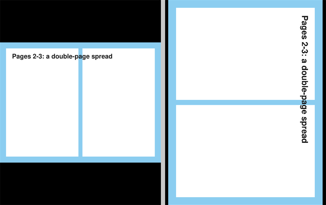A double-page spread in a tall window, with Auto-Rotate Wide Pages off and on