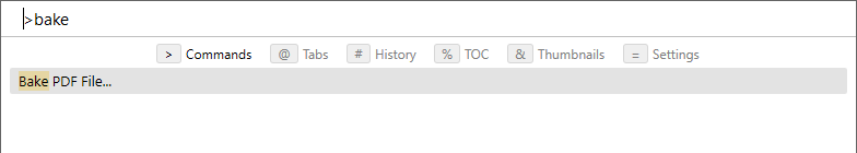 The Bake PDF File command in the command palette