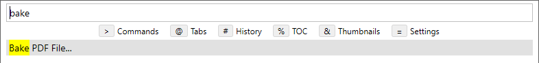 The Bake PDF File command in the command palette