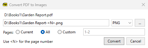 The Convert PDF to Images dialog