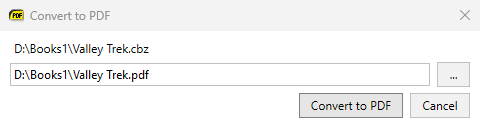 The Convert to PDF dialog for a comic book archive