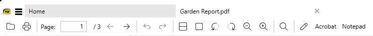Toolbar with Acrobat and Notepad buttons added by ExternalViewers entries with ToolbarText