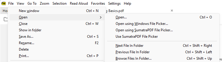 The File menu&rsquo;s Open submenu