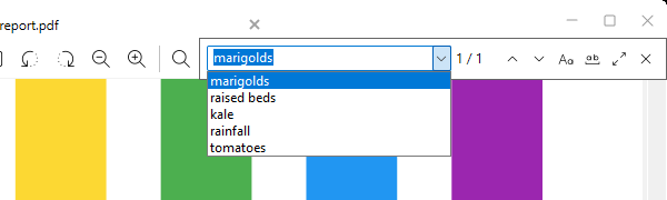 The Find field&rsquo;s drop-down with recent searches