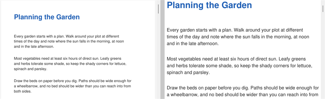 The same page with Fit Width (left) and Fit Visible (right)