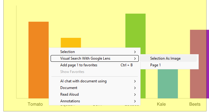 Context menu with the Visual Search With Google Lens submenu