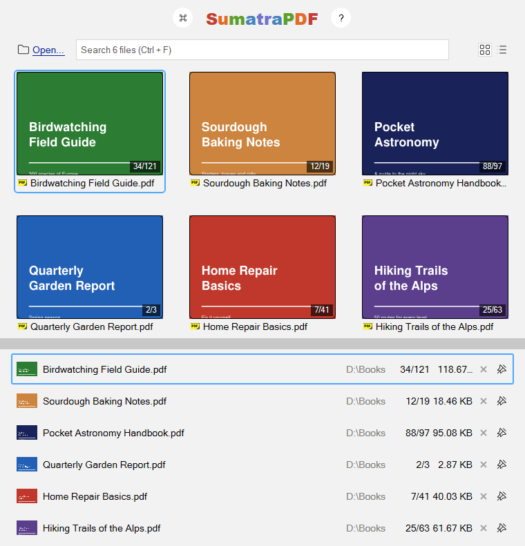 Reading progress on the home page, in thumbnails and list view