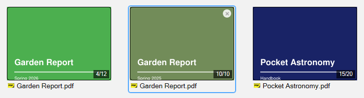 Home page thumbnails with the remove button in the corner of the hovered thumbnail
