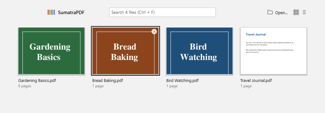 Home page thumbnails with the remove button in the corner of the hovered thumbnail