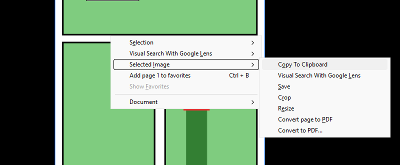 Right-click menu of an image with Selected Image / Convert to PDF&hellip;
