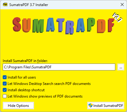 Installer options with Install desktop shortcut