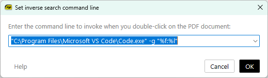 Set inverse search command line dialog with an editor command line
