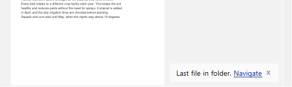 The &ldquo;Last file in folder&rdquo; notification with a Navigate link