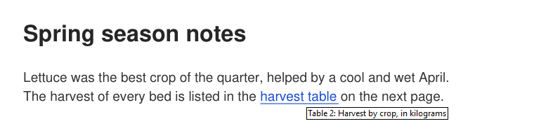 A link&rsquo;s description shown when hovering a link to another page
