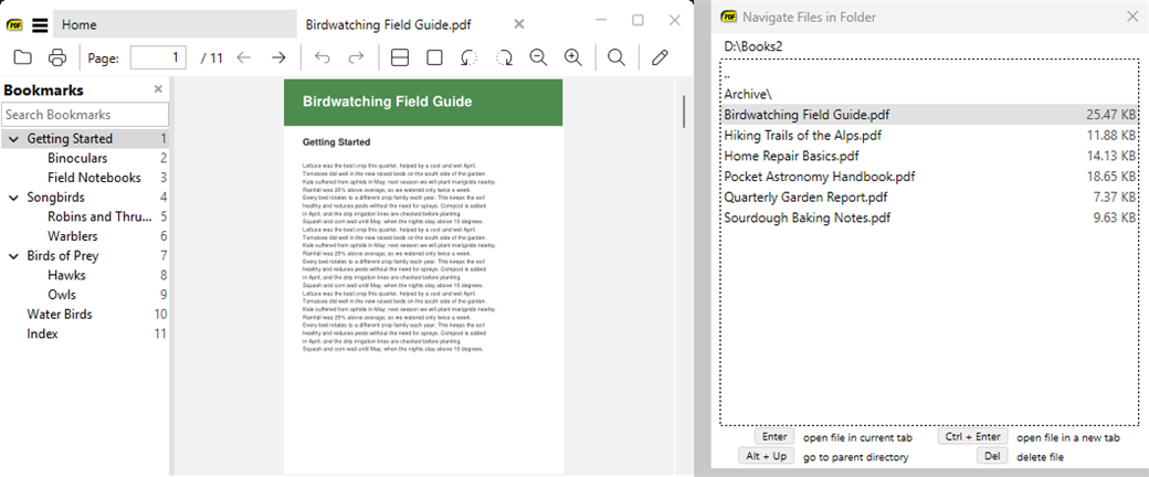 The Navigate Files in Folder window open next to the document