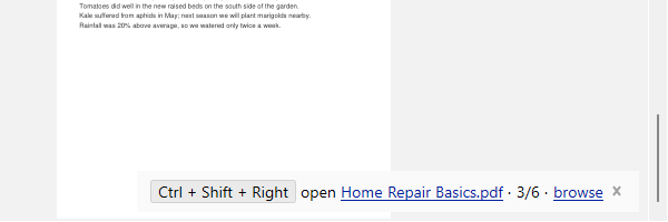 Notification at the end of a document with the shortcut and name of the next file in the folder