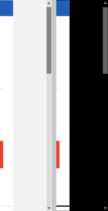 The thick overlay scrollbar with triangle arrows, in the default theme and in the Dark theme