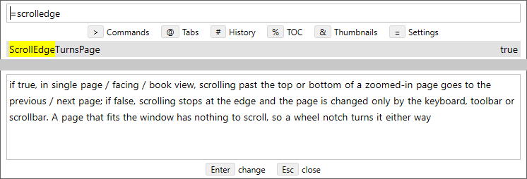Command palette = mode with the description of ScrollEdgeTurnsPage under the list