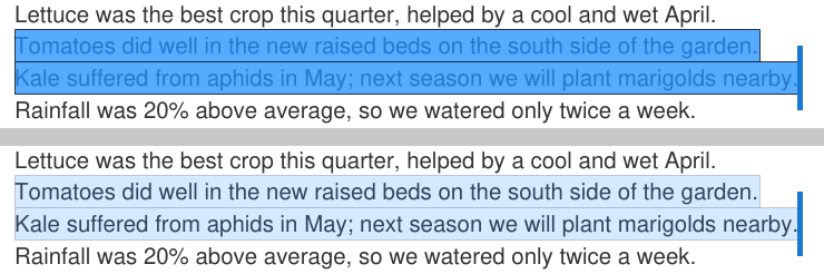 Text selection with SelectionColor = #c01e90ff (mostly opaque) and #301e90ff (more transparent, text stays crisp)