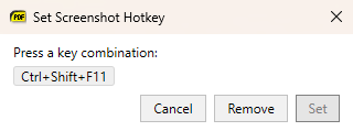 The Set Screenshot Hotkey dialog showing the current hotkey