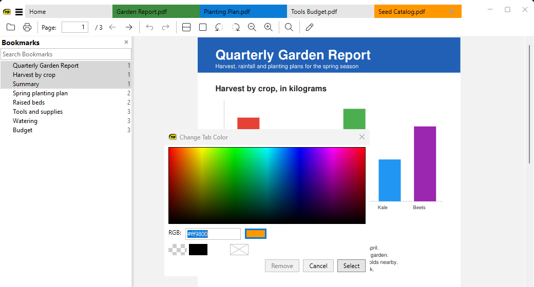 Tabs with custom colors and the Change Tab Color dialog