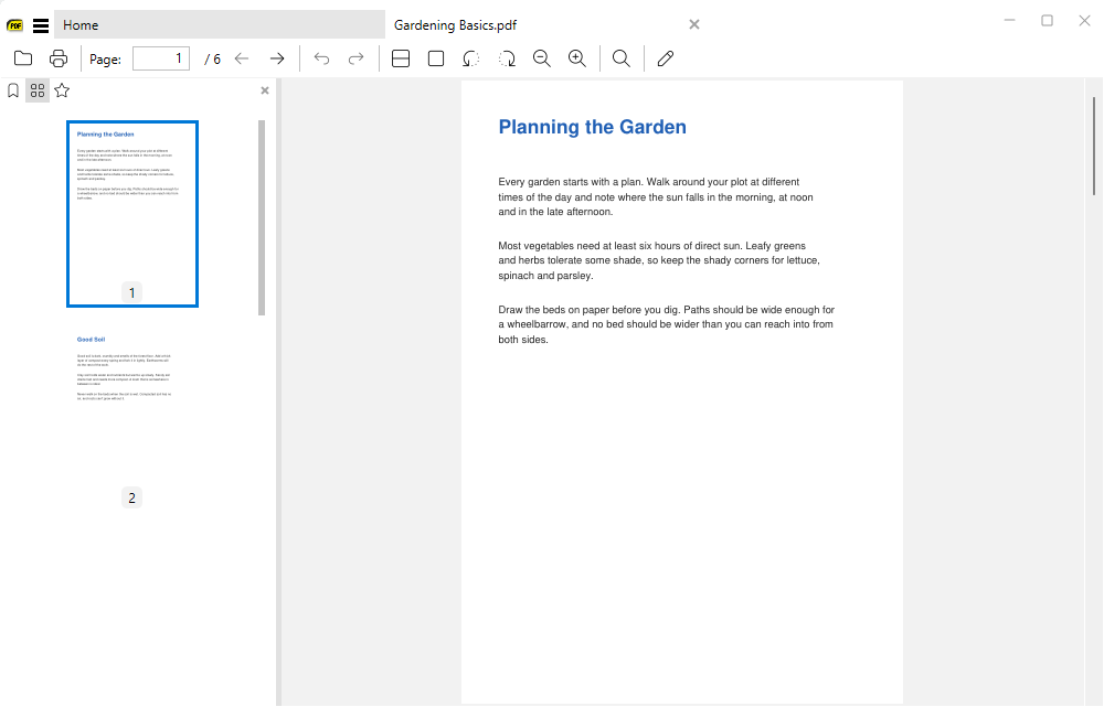 Thumbnails view in the sidebar next to a document