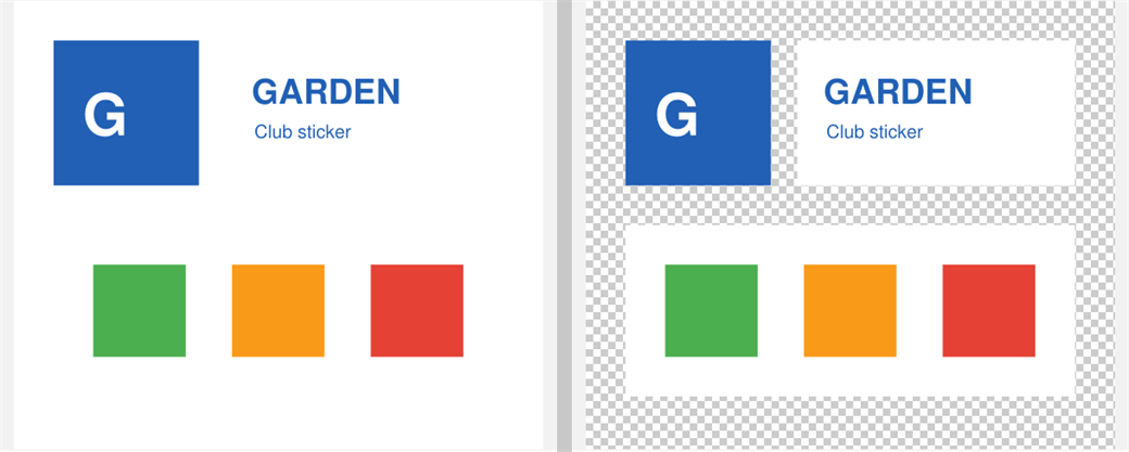 A PDF with a transparent background, without and with the transparency grid