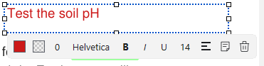 A selected free text annotation with its property row