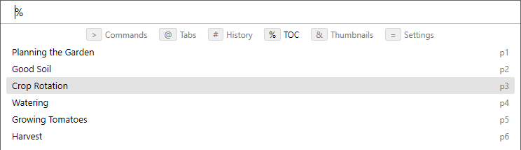 Table of contents in the Command Palette
