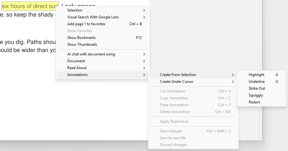 Context Menu Annotation From Selection