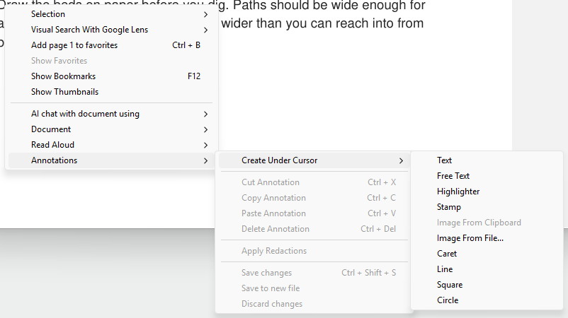Context Menu Annotation Under Cursor