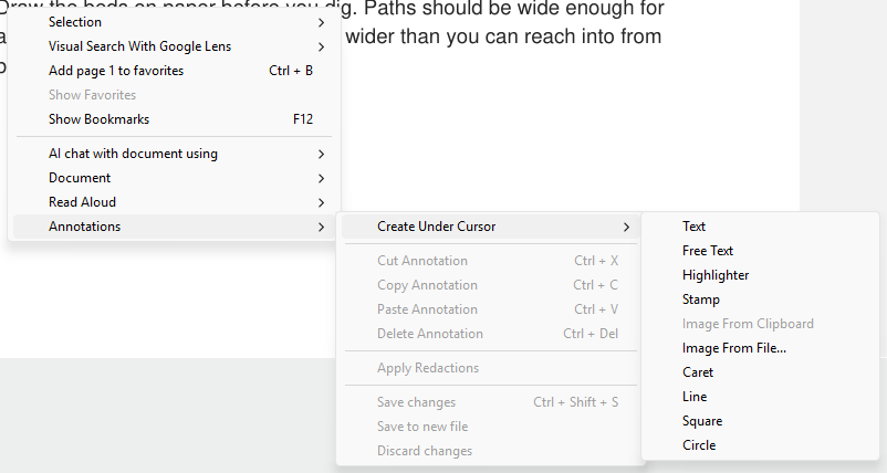 Context Menu Annotation Under Cursor