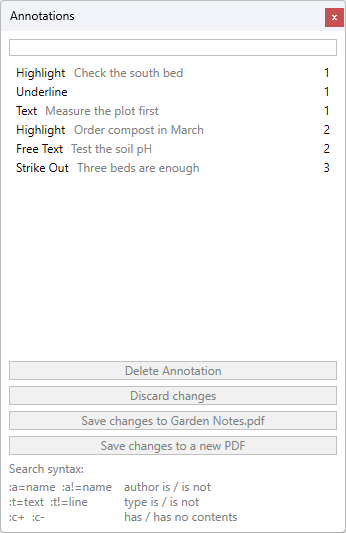 The Annotations window