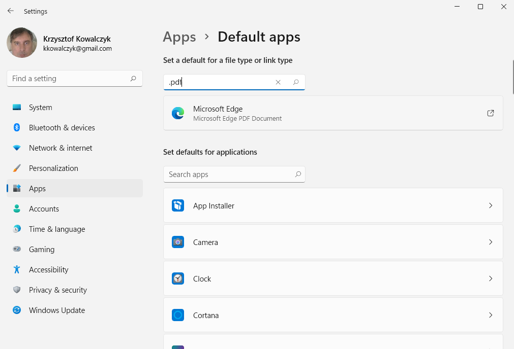 Default apps Settings